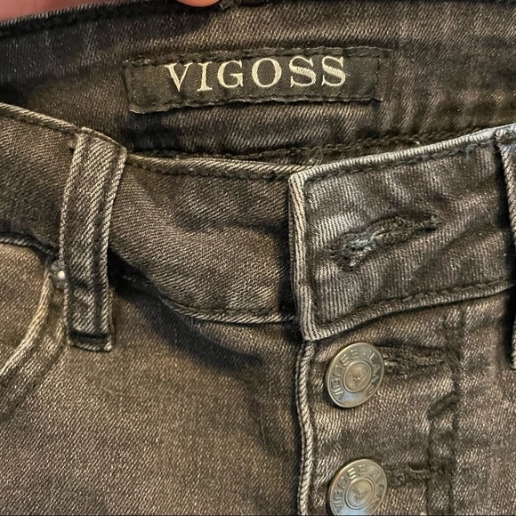 Vigoss Gwen kick flare high rise raw hem black exposed button fly jeans W24 L26 - Picture 2 of 5